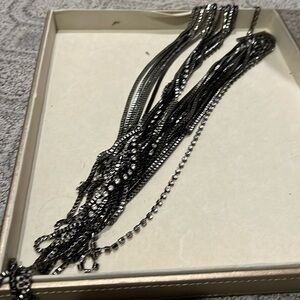 Multiple Yrand Black Chain Neclace with Rhinestones